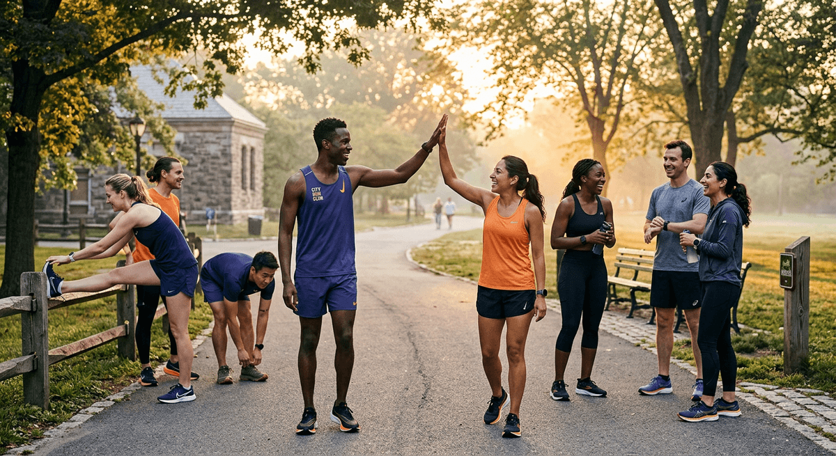 Running club gathering before a morning group run