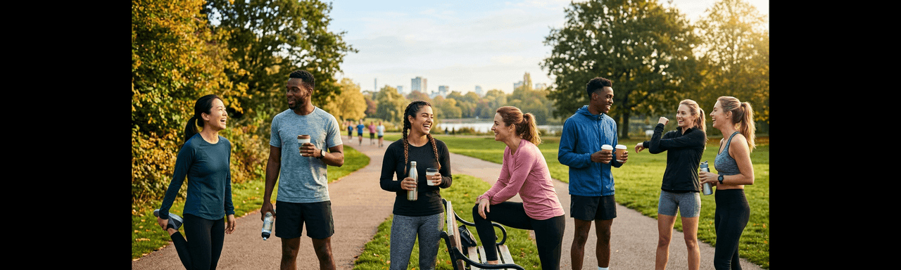 Friends socializing and bonding after a group run