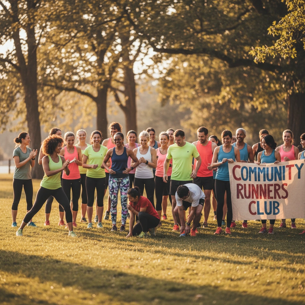 A group of runners stretching together before a morning run